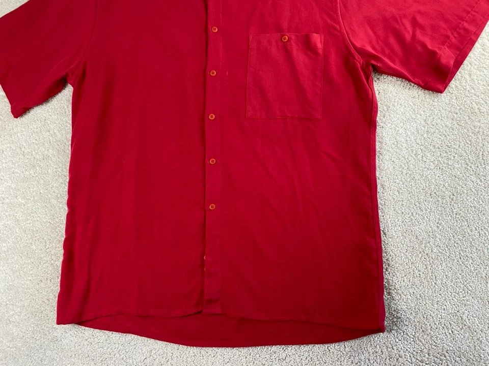 Camisa Mario Ferrari Para Hombre Grande Roja Con Botones Manga Corta Informal Suave Foto 4 de 4