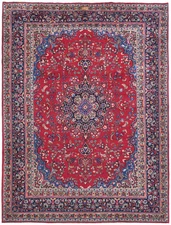 Signed Vintage Wool Oriental Rug 10X13 ft Hand-Knotted Medallion Design Carpet