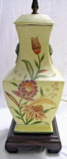 Vintage Asian Chinoiserie Hand Painted Floral Ginger Jar Lamp 30" Tall