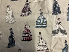 VICTORIAN WOMEN ANTIQUE GOWN FASHION GREY COTTON FABRIC FQ
