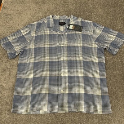 Pendleton Shirt Mens XL Blue Plaid Linen Rayon Short Sleeve Button Up NEW $89.50