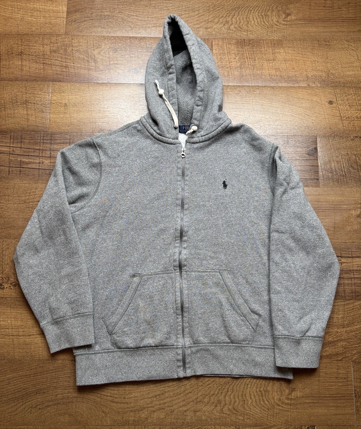 Polo Ralph Lauren Hoodie Mens XL Gray Full Zip Waffle Thermal Fleece Sweatshirt