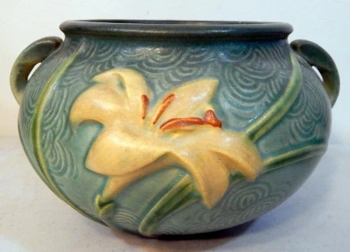 Antique/Vintage Roseville Zeyphr Lily 671-4 Dbl Handle Jardinerre/Planter c1940s