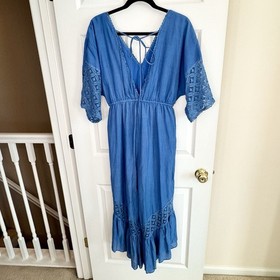 New Lace Ruffle Flowy Blue Jumpsuit Fairy Core Bohemian Wedding Guest Festival S