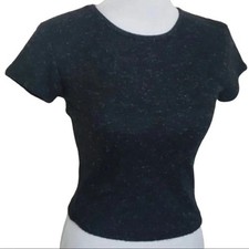 A Byer California Knit Top S Black Marled Short Sleeve Keyhole Back USA Made