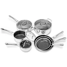11-Piece Stainless Steel Non-Stick Cookware Set w/ Frying Pan, Stockpot and Lids
