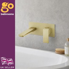 Brushed Gold Wall Mounted Bath Mixer Tap & Wall Plate Bathroom Tap Anti Scald