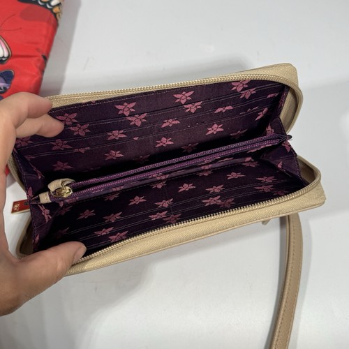 Anuschka Crossbody Purse Bag & Wallet Set - Red Butterfly Hand painted Fabric - Picture 10 of 12