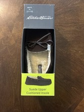 Eddie Bauer Fur Lined Brown Suede Moccasin Slippers Rubber Sole Men s XL 11-11