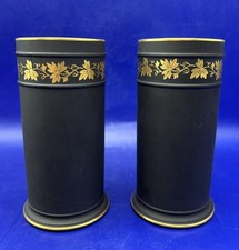Pair of Wedgwood Black Basalt Spill Vases from Egyptian Collection, 13.5 cm