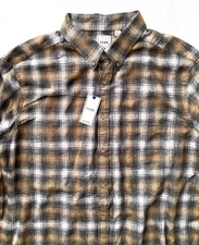 Rowm Shirt Charcoal Khaki Button Down Nwt Check Long Sleeve Cotton Blend B&T