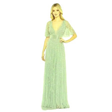Mac Duggal Mint Green Embellished Plunge Neck Tulle Column Gown Size 16 $798
