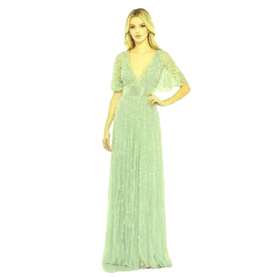 Mac Duggal Mint Green Embellished Plunge Neck Tulle Column Gown Size 16  $798 | eBay