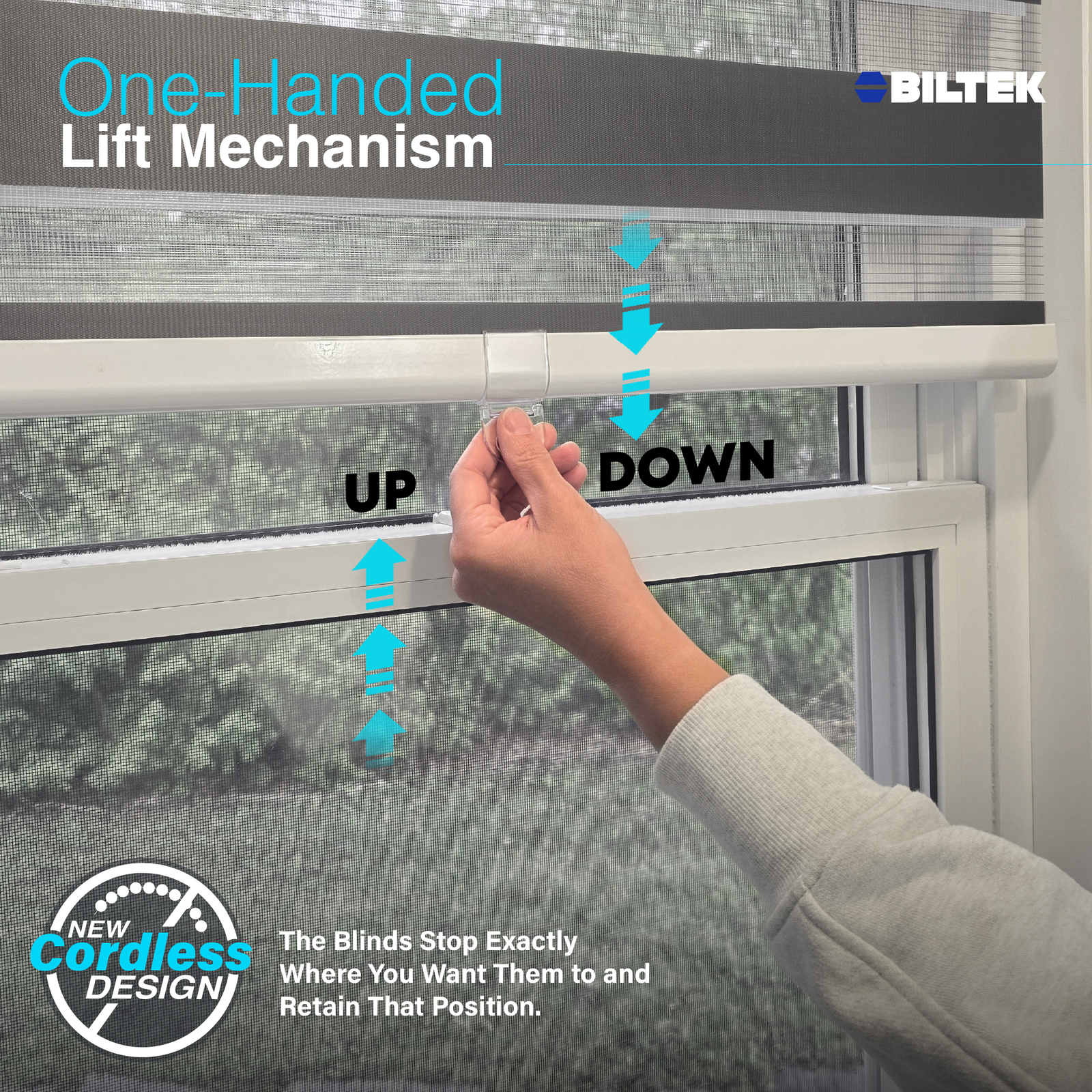 Cordless, Gray, Roller Shades Free-Stop Dual Layer Window Blinds - 34"x72"