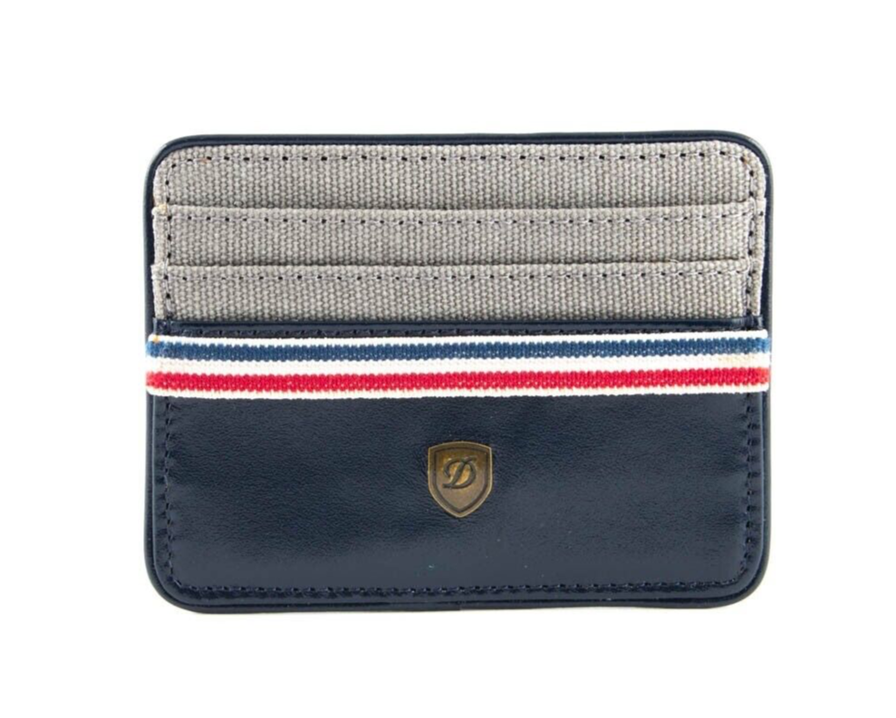 S.T. Dupont Navy Blue Leather & Gray Canvas Card Holder Wallet