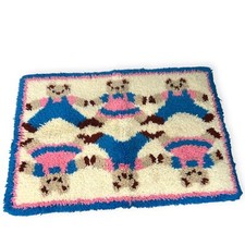 Vintage 80's Latch-a-Rug 3 Bears Shag Hand Hooked Loomed Throw Rug 34" X 22"