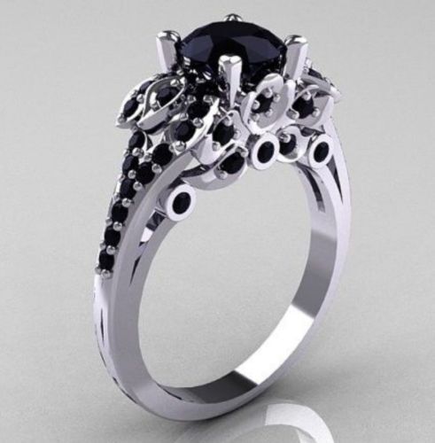 3.39 ct Black Round Diamond Sterling Silver Lab Created Beautiful Fine Ring