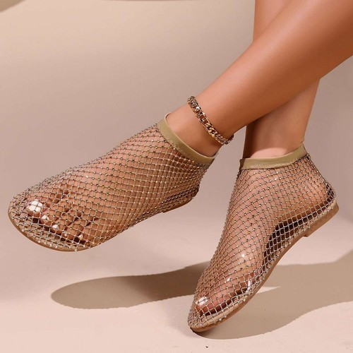 Scarpe basse comode in rete gemma lucida scarpe scintillanti tacco basso sandali slip on stivali - Foto 26 di 27
