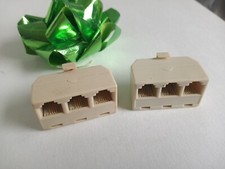 2 Telephone Line Splitter Single Male to 3-Way Female Jacks BONE WHITE.