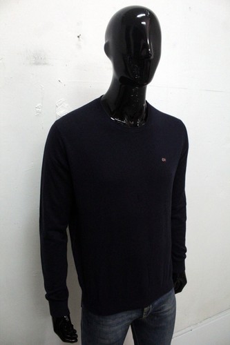 Napapijri Maglione Uomo Blu Navy Girocollo Taglia L Bandiera Classico Top - Picture 7 of 13
