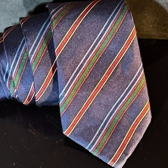 Dior Mid Century Modern Ties Neckwear Tie 100% All Silk Dark Blue Green Gold