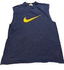 Vintage 90’s Nike Big Center Swoosh Sleeveless T Shirt USA Made Mens Sz XL Blue