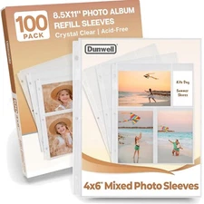 Photo Sleeves for 3-Ring Binder, 4x6 Mixed Format, 100 Pack for 600 Pictures,...