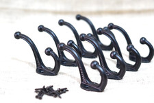 8 Cast Iron Black School Style Coat Hooks Hat Hook Rack Hall Tree Acorn Hook