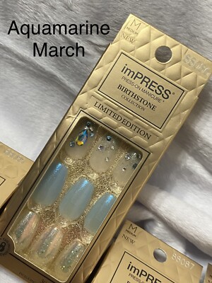 KISS AQUAMARINE Press On Nails ImPress Birthstone Collection March