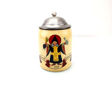 Alter kleiner Bierkrug Keramikkrug Zinndeckel " Gru&szlig; aus M&uuml;nchen " 1/4 L