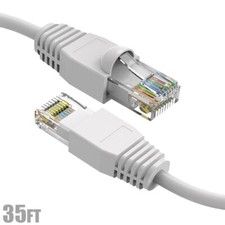 35FT Cat6A RJ45 Network LAN Ethernet Cable UTP Copper Wire Gold 24AWG White