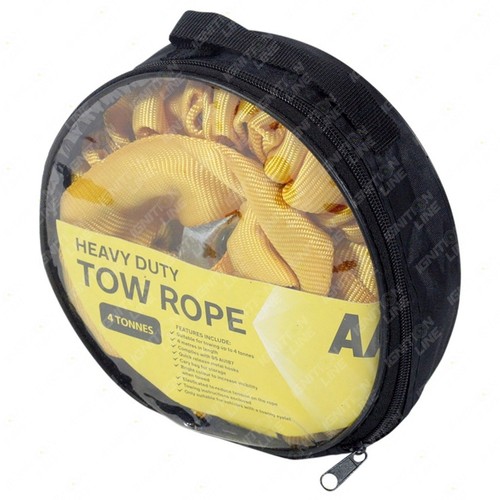 AA Heavy Duty Tow Rope 4M 4T Tonne Metal Hooks Strong Rope Car Van Strap Yellow - Picture 2 of 5