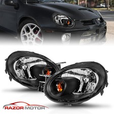For 2003-2005 Dodge Neon Black Headlights Head Lamps Pair Factory Style W Bulbs