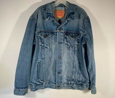 Levi' Button Front Medium Wash Denim Blue Jean Trucker Jacket Men Size XL