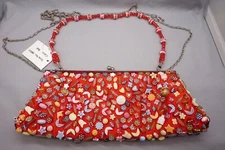 Whimsical Hand Beaded Red Clutch or Shoulder Purse