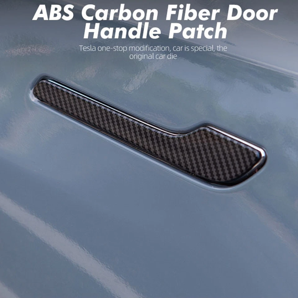 4x ABS Fibra de Carbono Tesla Modelo 3 Puertas Manija Cubierta Envoltura Protectora Adhesiva Foto 2 de 4