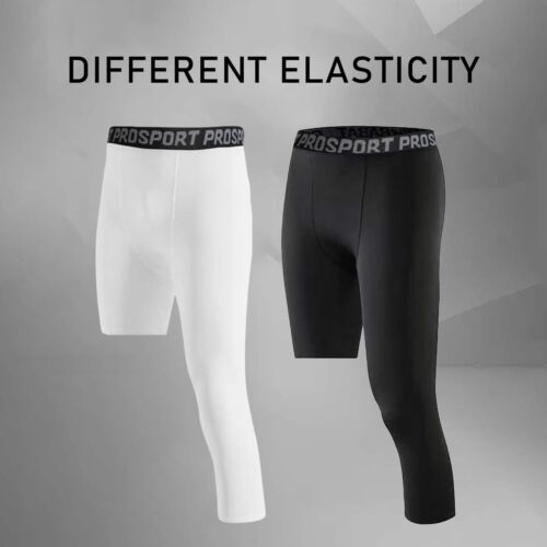 Men's 3/4 One Leg Compression Capri Tights Pants Workout Basketball Running - Picture 11 of 19
