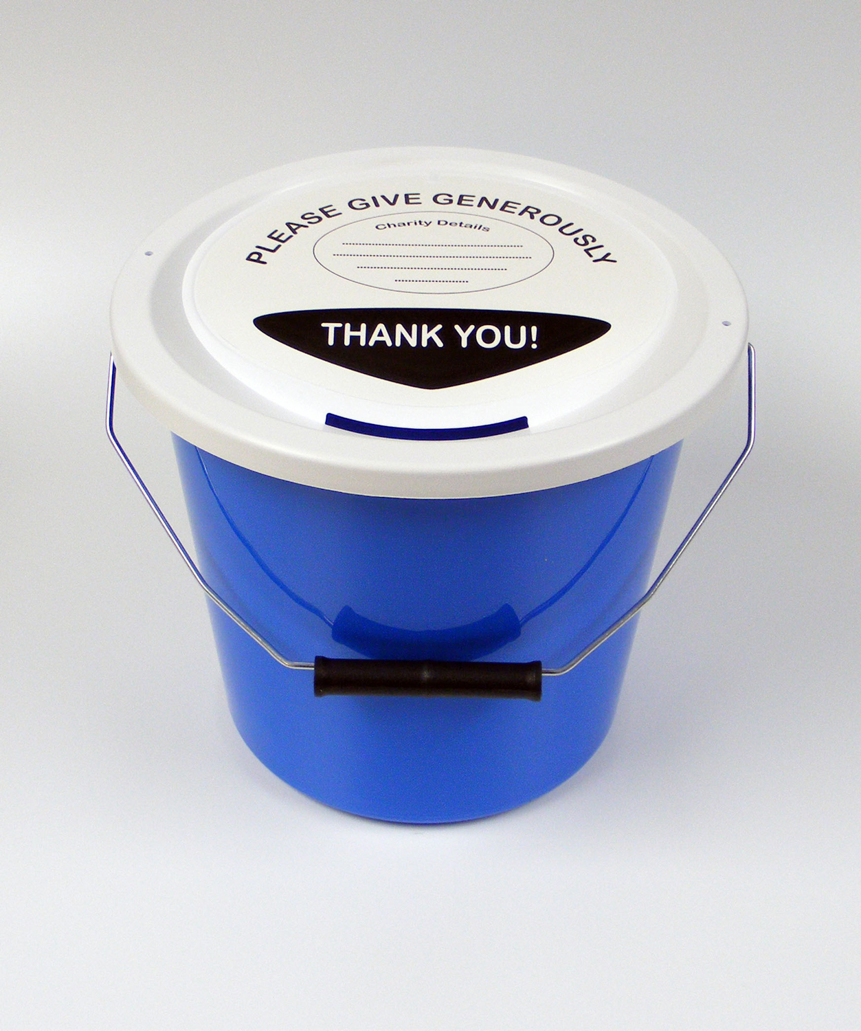Charity Fundraising Money Collection Bucket with Lid, Label & Ties - Light Blue