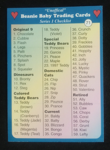 1998 Beanie Baby Trading Cards Inaugural Edition (Pick Your Card) - 第 142/205 張圖片