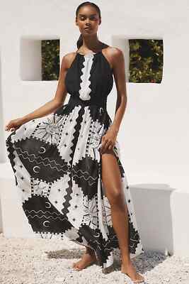 １３ Anthropologie Tigre Indigo Halter Maxi Dress XS 2 Printed