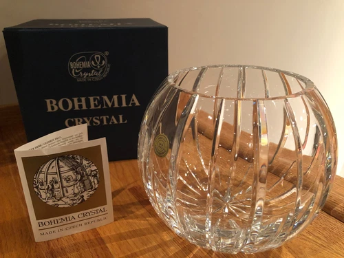 Bohemia Crystal 6" Vertical cut Massive 24% Lead Crystal Rose Bowl ~ NIB