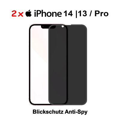 2x 3D Anti Spy iPhone 14 / 13 Pro Privacy Blickschutz Schutzglas Panzerfolie 9H