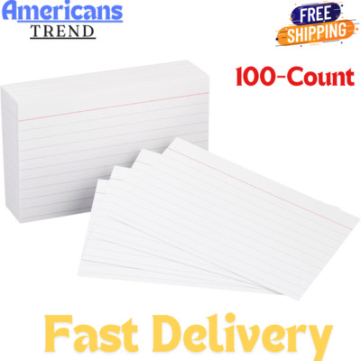 Basics Heavy Weight Ruled Lined Index Cards, White, 3x5 Inch Card, 100-Count