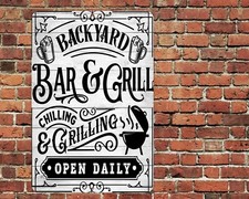 Backyard Bar Grill Sign Metal Aluminum 8"x12" Chilling Grilling Open Daily BBQ