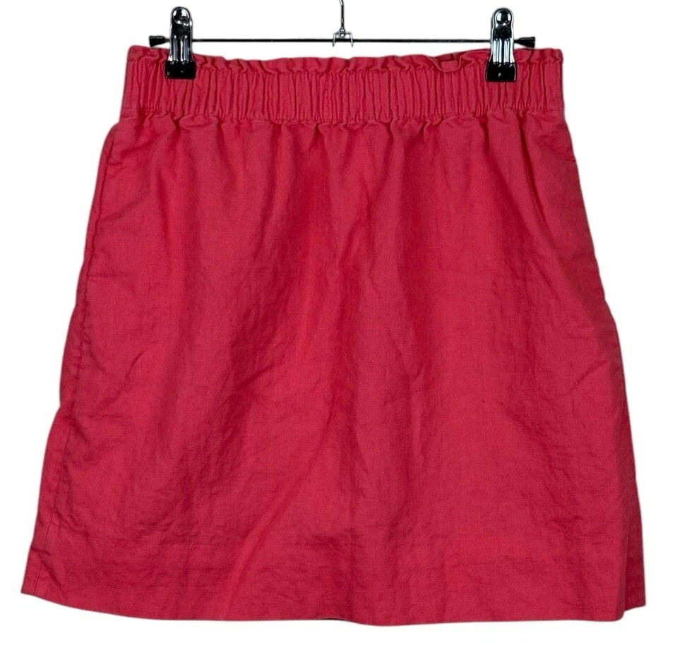 J. CREW Sidewalk City Skirt Coral Linen Blend Pull On Mini Knit Sz 2