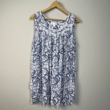 Eileen West Womens Nightgown L Blue White Paisley Lace Trim Sleeveless Rayon