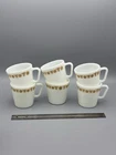 Vintage Set of 6 PYREX Milk Glass Butterfly Gold Coffee Cup Mug 1410 D Handle