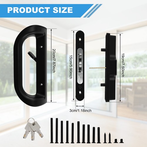 Sliding Patio Door Handle Set with Key Mortise Lock Aluminum Alloy Sliding qiATS - Picture 2 of 11