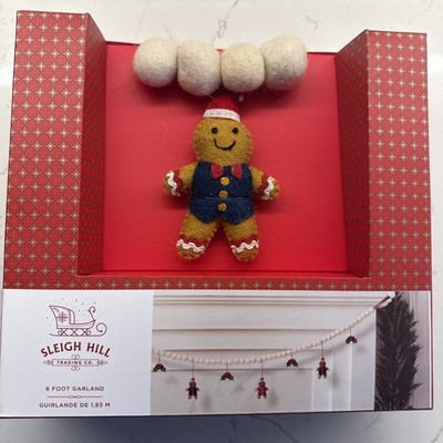Gingerbread Sleigh Hill 6 Ft. Garland Wool Gingerbread New In Box