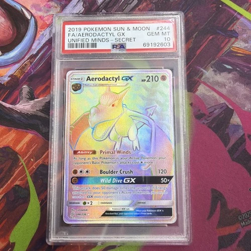 Pokemon Aerodactyl Gx Unified Minds 244/236 Secret PSA 10 Gem Mint